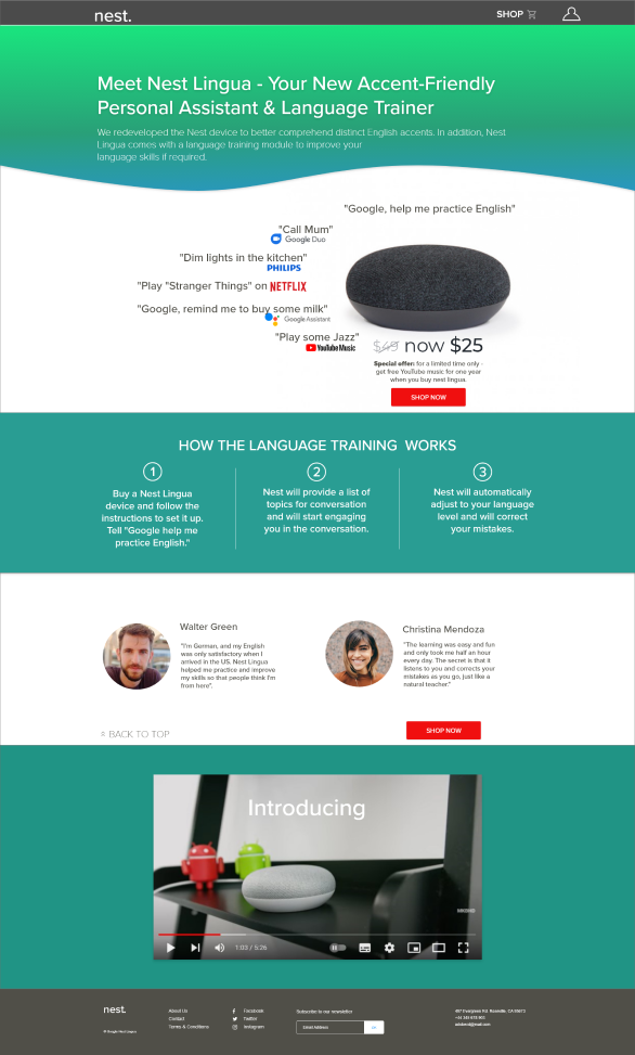 Google Nest Landing Page before iterations